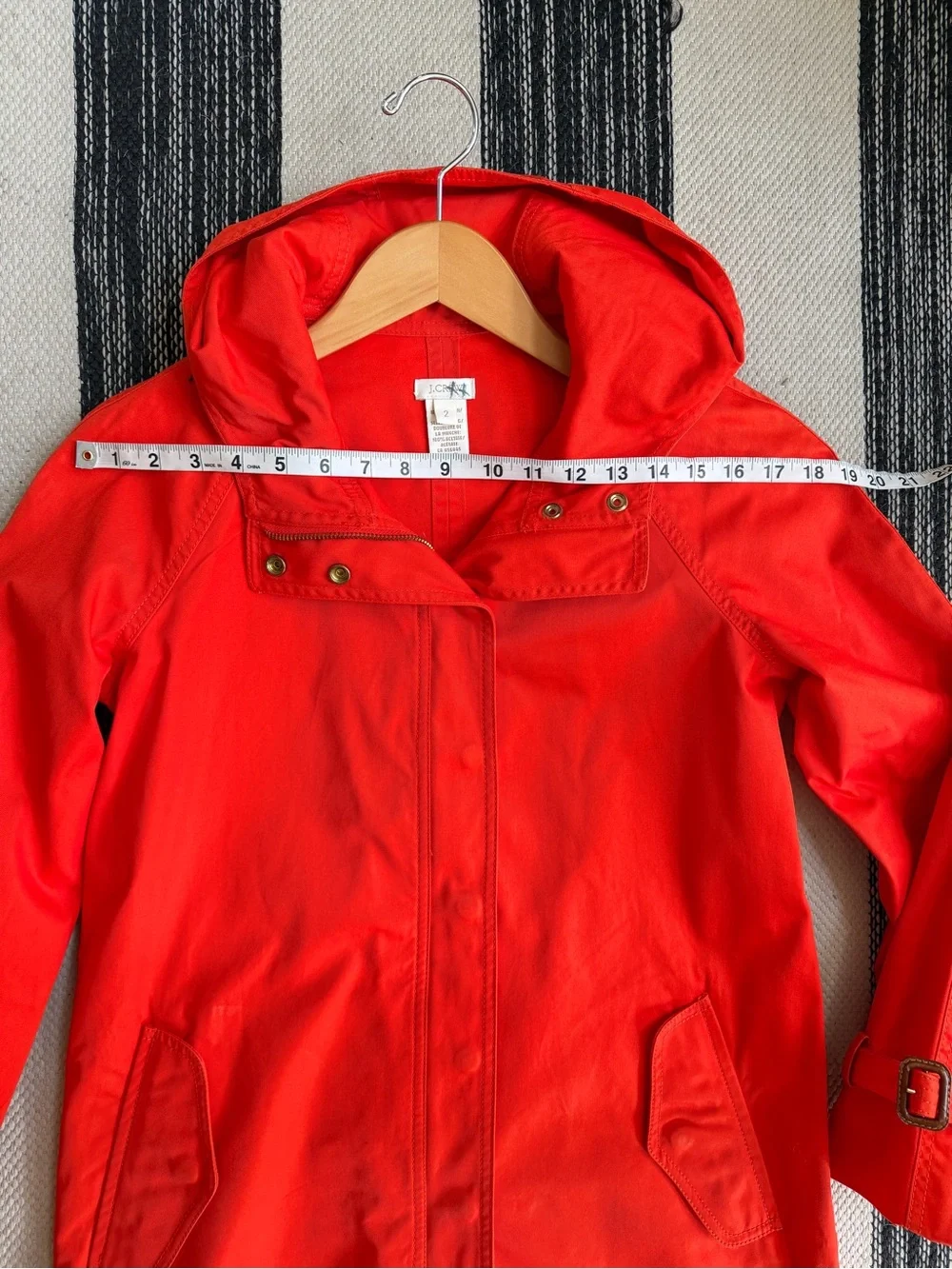 J. Crew Women's Lightweight Bright Red‎ Hooded Trench Coat Size 2